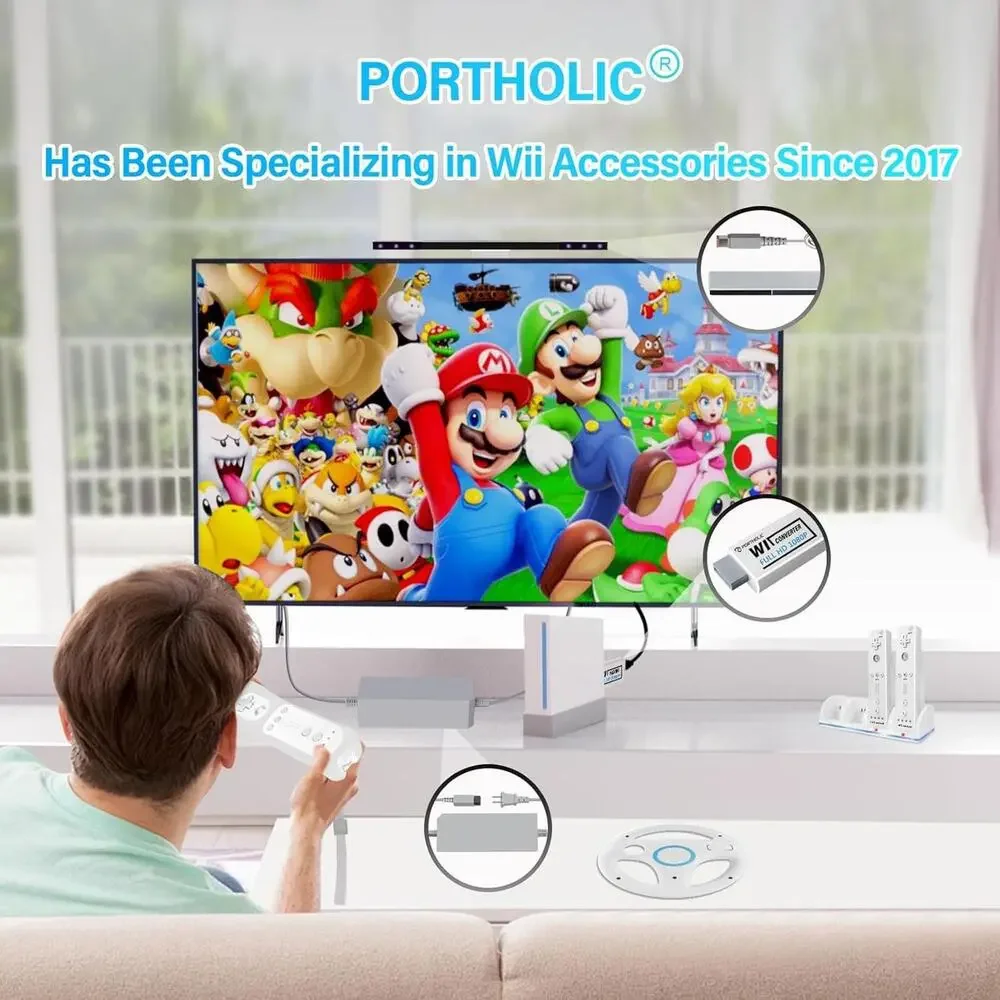 PORTHOLIC Wii to HDMI Converter 1080P for Full HD Device White Adapter